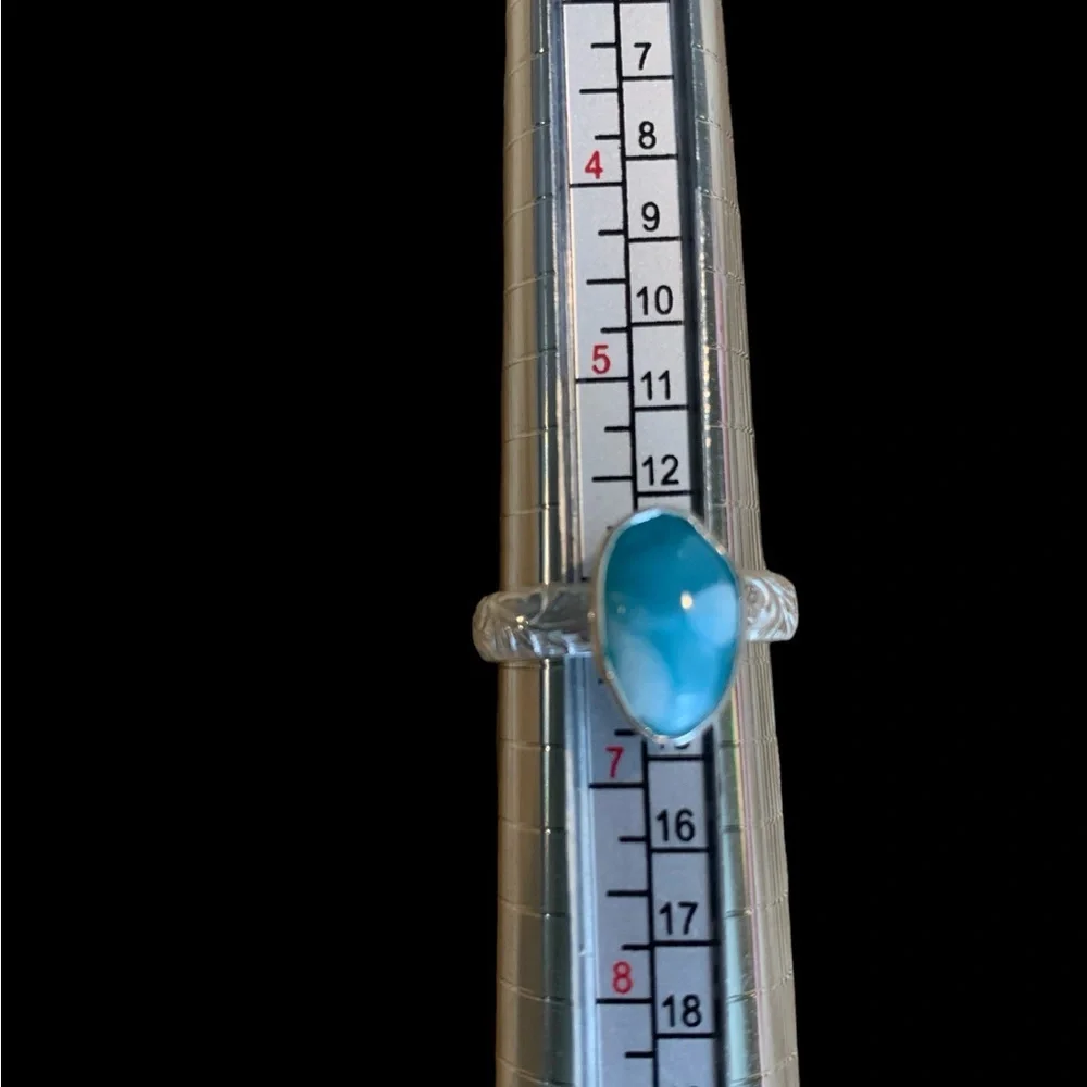 Blue Skies Ahead ring. Sterling silver larimar ring. Size 6. Artisan made. NWT